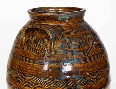 Exceptional Four-Gallon Stoneware Jar w/ Profuse Incised Decoration, att.. Jacob Eichelberger, Talladega Co, Alabama