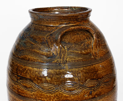 Exceptional Four-Gallon Stoneware Jar w/ Profuse Incised Decoration, att.. Jacob Eichelberger, Talladega Co, Alabama