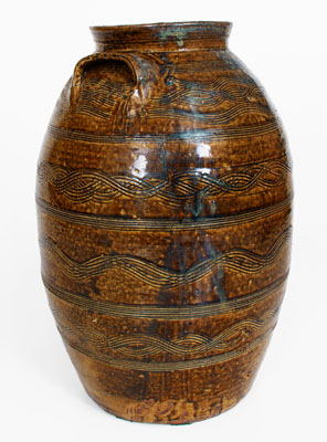Exceptional Four-Gallon Stoneware Jar w/ Profuse Incised Decoration, att.. Jacob Eichelberger, Talladega Co, Alabama