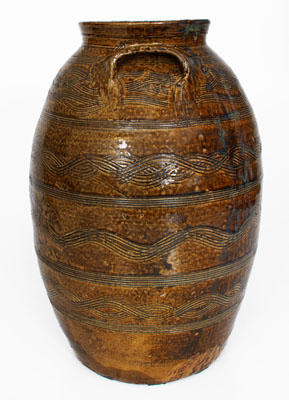 Exceptional Four-Gallon Stoneware Jar w/ Profuse Incised Decoration, att.. Jacob Eichelberger, Talladega Co, Alabama