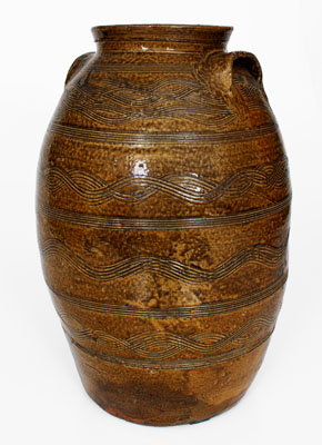 Exceptional Four-Gallon Stoneware Jar w/ Profuse Incised Decoration, att.. Jacob Eichelberger, Talladega Co, Alabama