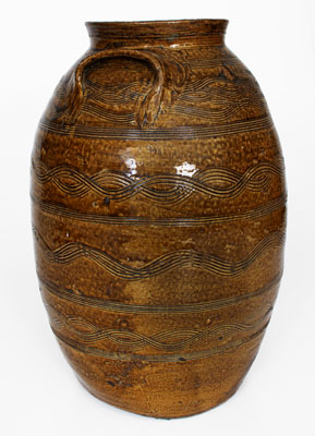 Exceptional Four-Gallon Stoneware Jar w/ Profuse Incised Decoration, att.. Jacob Eichelberger, Talladega Co, Alabama