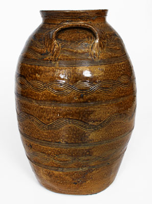 Exceptional Four-Gallon Stoneware Jar w/ Profuse Incised Decoration, att.. Jacob Eichelberger, Talladega Co, Alabama