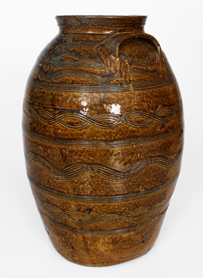 Exceptional Four-Gallon Stoneware Jar w/ Profuse Incised Decoration, att.. Jacob Eichelberger, Talladega Co, Alabama