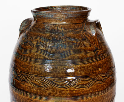 Exceptional Four-Gallon Stoneware Jar w/ Profuse Incised Decoration, att.. Jacob Eichelberger, Talladega Co, Alabama
