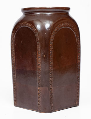 Albany-Slip-Glazed S.S. PERRY. / TROY, New York Stoneware Tobacco Jar, c1828-1833