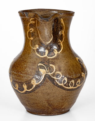 Attrib. Phoenix Factory, Shaws Creek, Edgefield District, SC Alkaline-Glazed Stoneware Pitcher w/ Two-Color Slip Decoration