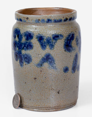 Rare Small-Sized Stoneware Jar Inscribed "W A," possibly William Amoss, Baltimore, MD, circa 1820
