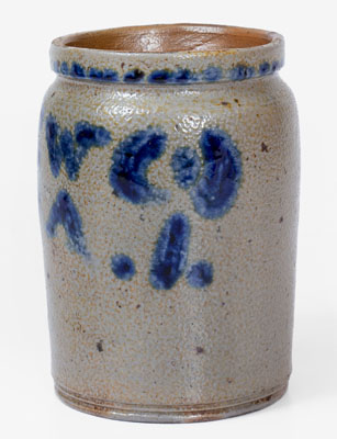 Rare Small-Sized Stoneware Jar Inscribed "W A," possibly William Amoss, Baltimore, MD, circa 1820