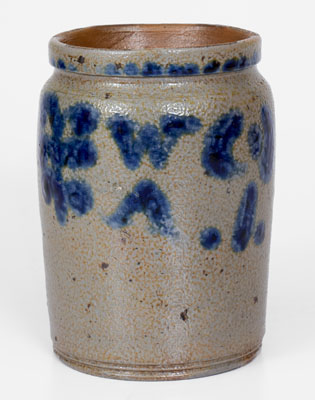 Rare Small-Sized Stoneware Jar Inscribed "W A," possibly William Amoss, Baltimore, MD, circa 1820
