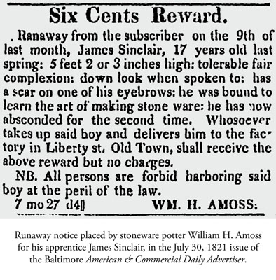Rare Small-Sized Stoneware Jar Inscribed "W A," possibly William Amoss, Baltimore, MD, circa 1820