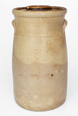 Extremely Rare Five-Gallon Stoneware Churn w/ Two-Color-Slip Floral Decoration, possibly Arkansas origin