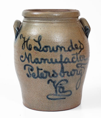 H Lowndes / Manufactor / Petersburg / Va Stoneware Jar w/ Cobalt Tree-of-Life Decoration, c1845