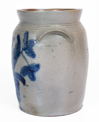 Extremely Rare B.C. MILBURN / ALEXANDRIA, D.C. Stoneware Jar w/ Elaborate Cobalt Floral and Potted Flower Motifs, c1840