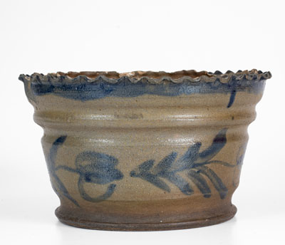 Extremely Rare Stoneware Flowerpot w/ Cobalt Floral Decoration, attrib. Decker Pottery, Washington County, TN