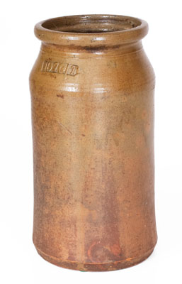 "1872" Salt-Glazed Stoneware Jar, attrib. Grindstaff Pottery, Blount County, Tennessee