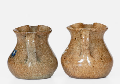 Two Miniature HILTON Stoneware Pitchers w/ Floral Motifs, Catawba County, NC, circa 1940