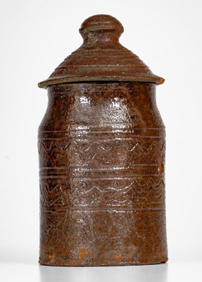 Rare attrib. Hinkle-Mort Pottery, Jefferson County, TN Diminutive Glazed Redware Jar w/ Lid, c1855-60