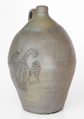 Exceedingly Rare and Important WHEELING POTTERY Stoneware Jug w/ Incised Eagle and Bird Motifs, VA (now WV), c1817