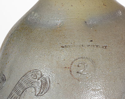 Exceedingly Rare and Important WHEELING POTTERY Stoneware Jug w/ Incised Eagle and Bird Motifs, VA (now WV), c1817