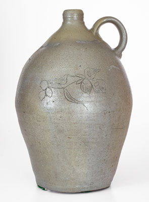 Exceedingly Rare and Important WHEELING POTTERY Stoneware Jug w/ Incised Eagle and Bird Motifs, VA (now WV), c1817