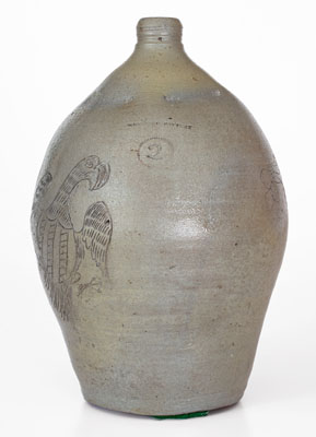 Exceedingly Rare and Important WHEELING POTTERY Stoneware Jug w/ Incised Eagle and Bird Motifs, VA (now WV), c1817