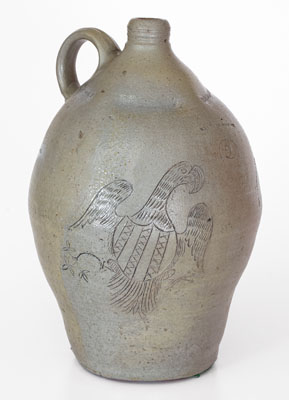 Exceedingly Rare and Important WHEELING POTTERY Stoneware Jug w/ Incised Eagle and Bird Motifs, VA (now WV), c1817