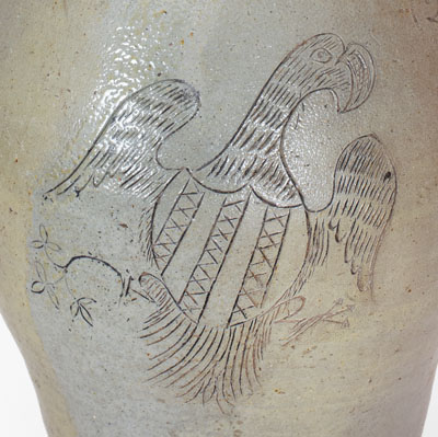 Exceedingly Rare and Important WHEELING POTTERY Stoneware Jug w/ Incised Eagle and Bird Motifs, VA (now WV), c1817