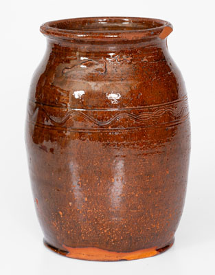 Glazed Redware Jar, Incised "13," Eastern Tennessee or Southwestern Virginia origin