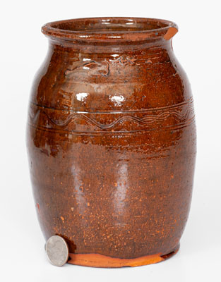 Glazed Redware Jar, Incised "13," Eastern Tennessee or Southwestern Virginia origin