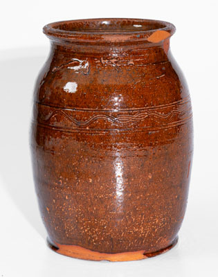 Glazed Redware Jar, Incised "13," Eastern Tennessee or Southwestern Virginia origin