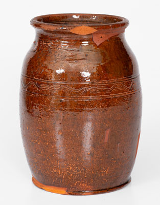Glazed Redware Jar, Incised "13," Eastern Tennessee or Southwestern Virginia origin