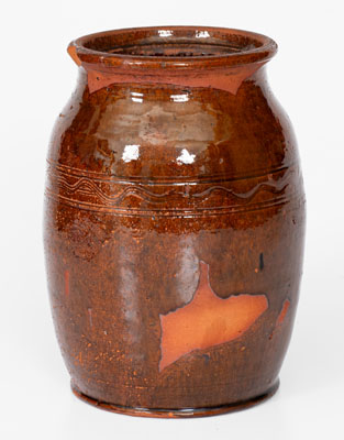 Glazed Redware Jar, Incised "13," Eastern Tennessee or Southwestern Virginia origin