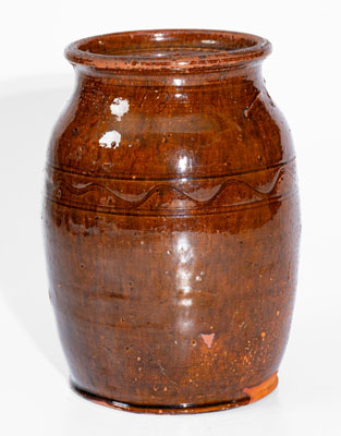 Glazed Redware Jar, Incised "13," Eastern Tennessee or Southwestern Virginia origin