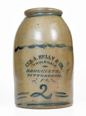 Two-Gallon Pittsburgh Stoneware Advertising Jar, Greensboro, PA origin, circa 1880