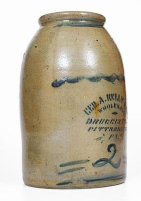 Two-Gallon Pittsburgh Stoneware Advertising Jar, Greensboro, PA origin, circa 1880