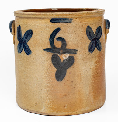 Six-Gallon HAVENS (Zanesville, Ohio) Stoneware Crock w/ Cobalt Floral Decoration