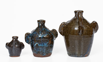 Graduated Group of Three B. B. CRAIG / VALE, N.C. Alkaline-Glazed Stoneware Face Jugs