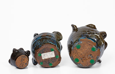 Graduated Group of Three B. B. CRAIG / VALE, N.C. Alkaline-Glazed Stoneware Face Jugs