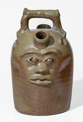 Extremely Rare Stoneware Face Jug by J. A. Roberts, Cookeville, TN, 1901
