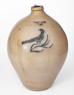 Rare C. BOYNTON / TROY Ovoid Stoneware Jug w/ Incised Bird Decoration
