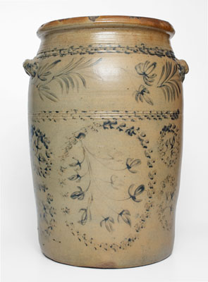 Rare 10 Gal. D. G. THOMPSON / MORGANTOWN Stoneware Jar w/ Elaborate Cobalt Decoration