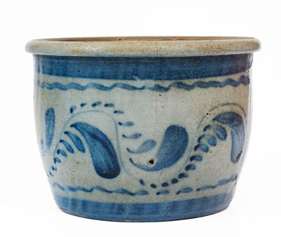 Extremely Rare Western PA Stoneware Chamber Pot w/ Elaborate Freehand Cobalt Decoration