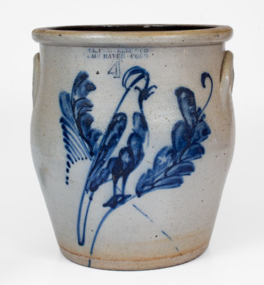 S. L. PEWTRESS & CO. / NEW HAVEN, CONN. Stoneware Jar w/ Elaborate Parrot Decoration