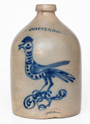 Scarce CORTLAND, New York Stoneware Jug w/ 