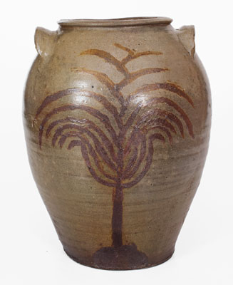 Extremely Rare Southern Stoneware Jar w/ Elaborate Iron-Slip Tree, probably Texas, possibly Guadalupe County