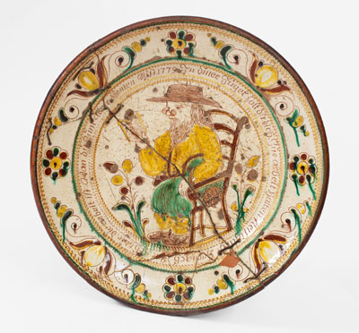 Elaborate Swiss Sgraffito Earthenware Dish, Lagnau Region, 1779