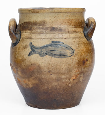 Boston, MA Stoneware Jar w/ Fish Decoration, Jonathan Fenton, late 18th century