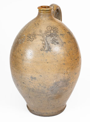Very Rare Stoneware Jug w/ Incised Bird-and-Floral Decoration, Branch Green, Philadelphia