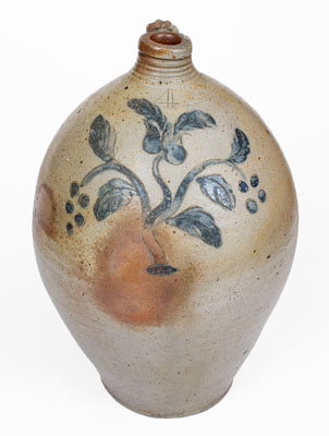 Fine 4 Gal. Ohio Stoneware Jug w/ Incised Floral and Berry Decoration